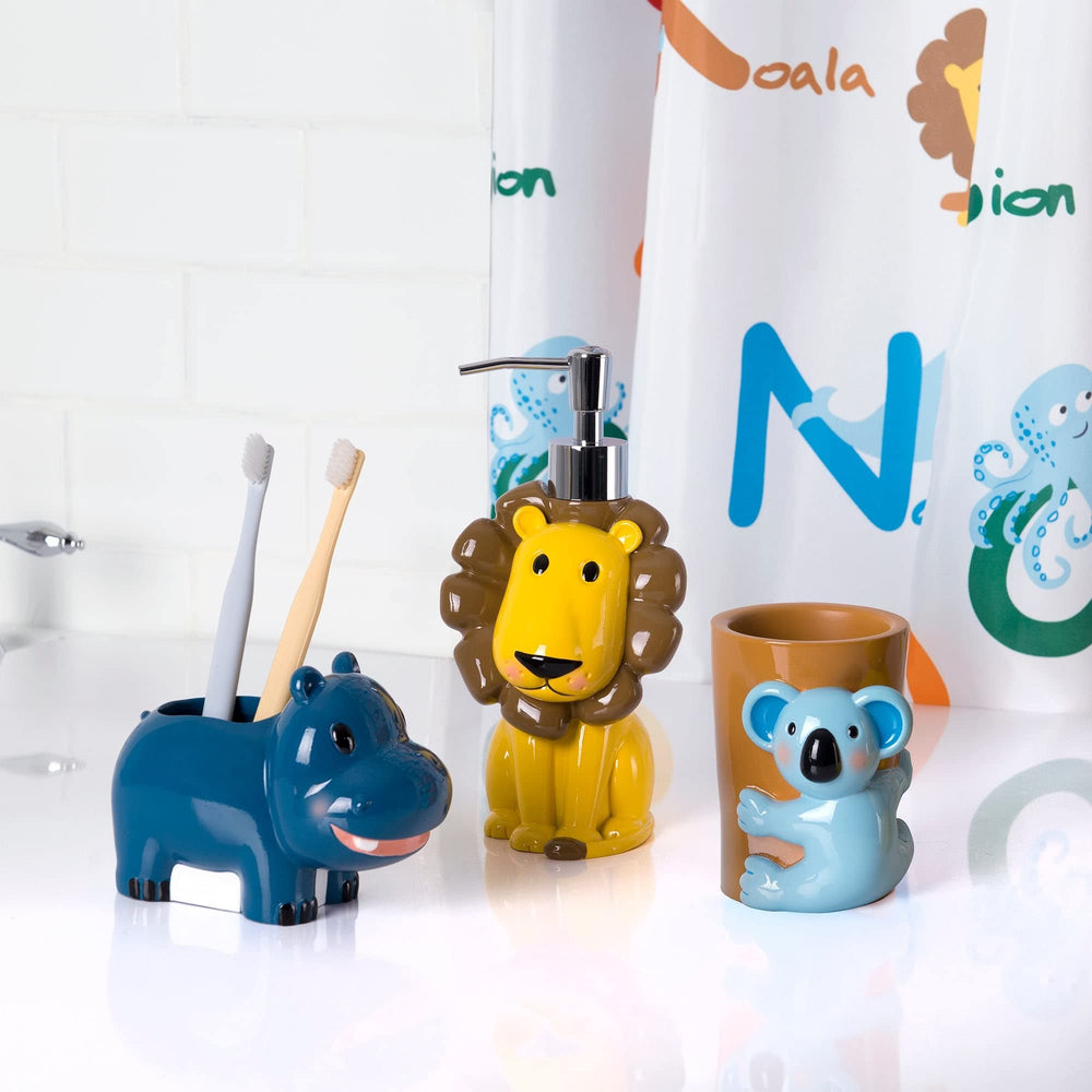 Animal Alphabet 3pc Set Lotion Pump/Toothbrush Holder/Tumbler Bath Accessory Set - Diamond Home USA