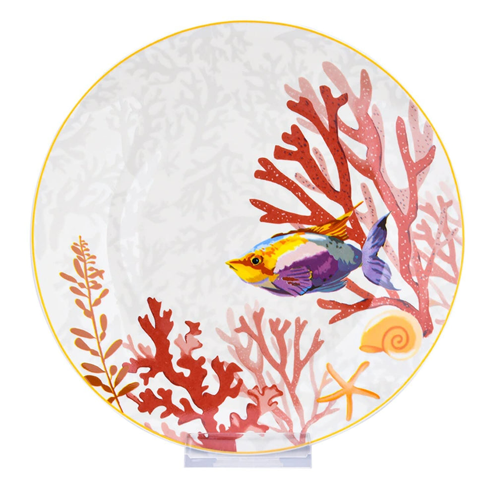 Coral Reef Bone China Dinnerware Set of 24 for 6 Multi Color Coastal Casual - Diamond Home USA