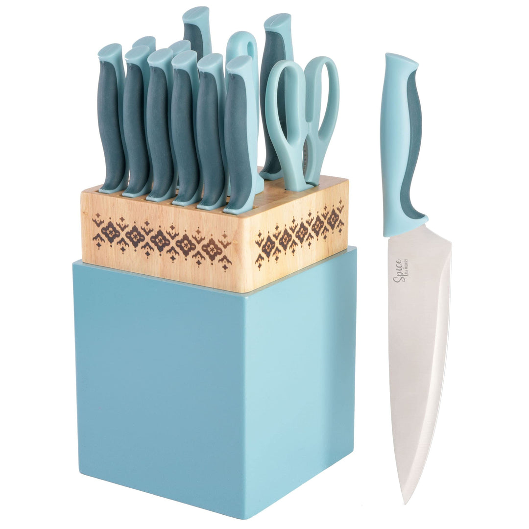 14pc Stainless Steel Knife Set Blue 14 Piece Ergo Handles