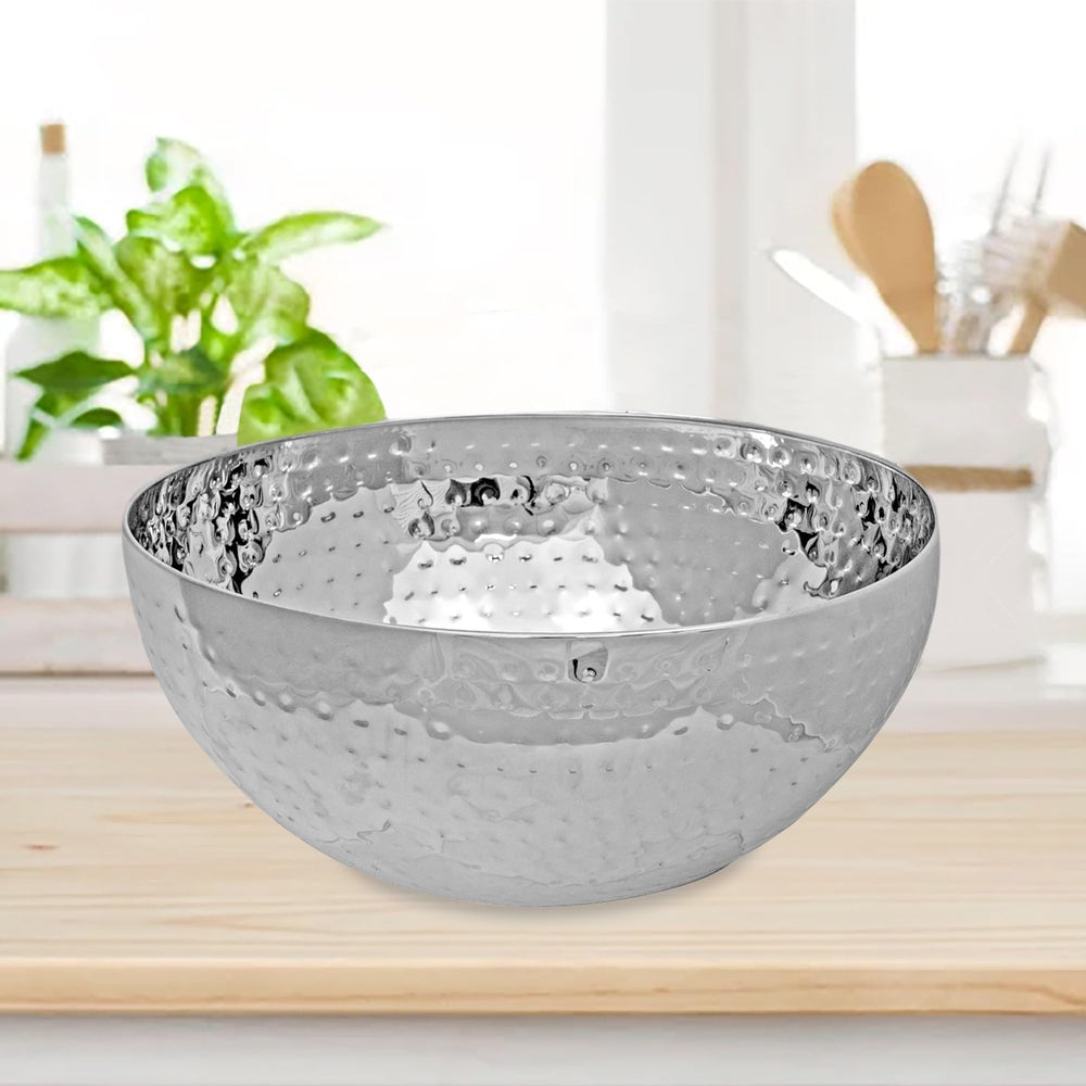 Stainless Steel Hammered Salad Bowl 11" Silver Dishwasher Safe - Diamond Home USA