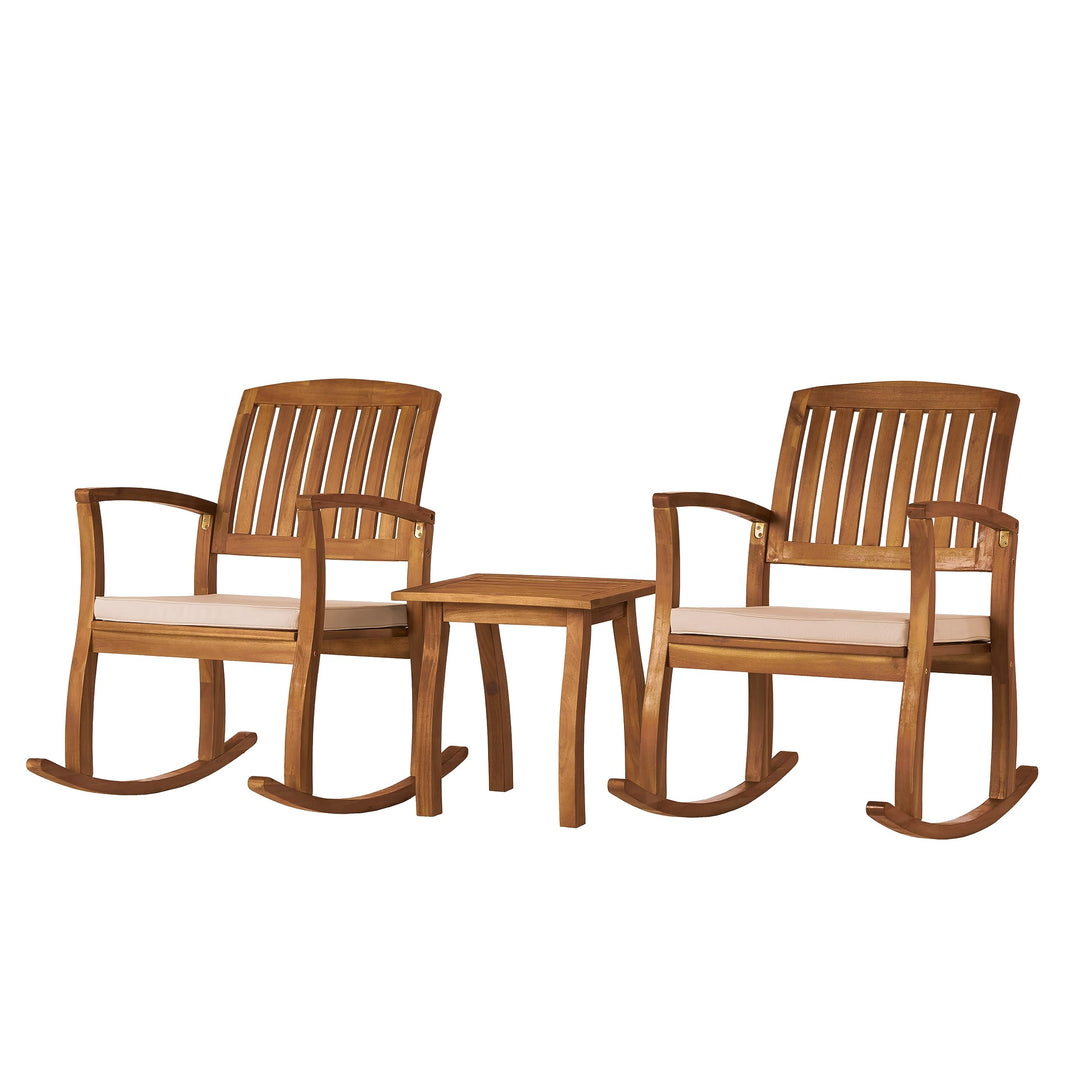 Christopher Knight Home Selma Acacia Rocking Chairs with Cushions 2-Pcs Set Teak
