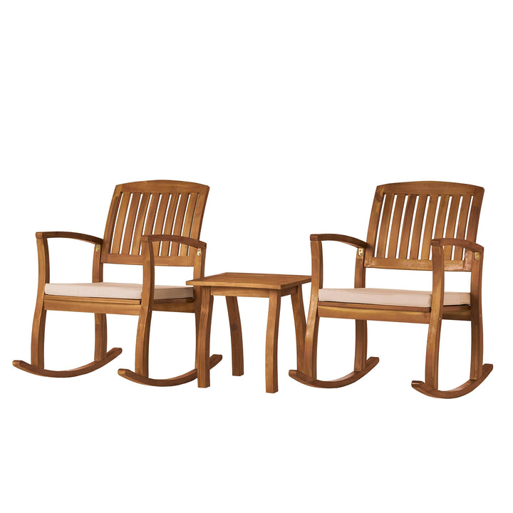 Christopher Knight Home Selma Acacia Rocking Chairs with Cushions 2-Pcs Set Teak