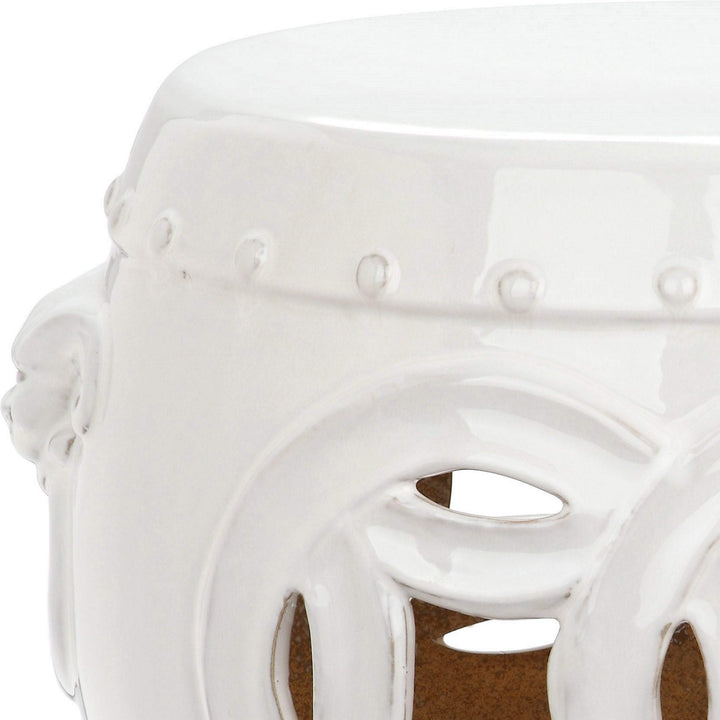 Double Coin Antique White Garden Stool - 16.3" X 11.5" Oriental Ceramic - Diamond Home USA