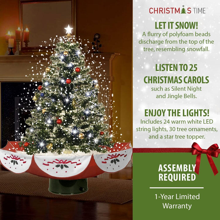 Christmas Time 29-in. Musical Snowy Indoor Holiday Green Tree with Red - Diamond Home USA