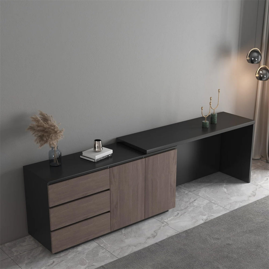 Home Office Expandable Desk with Drawer Dresser for Storage Black Brown Modern - Diamond Home USA