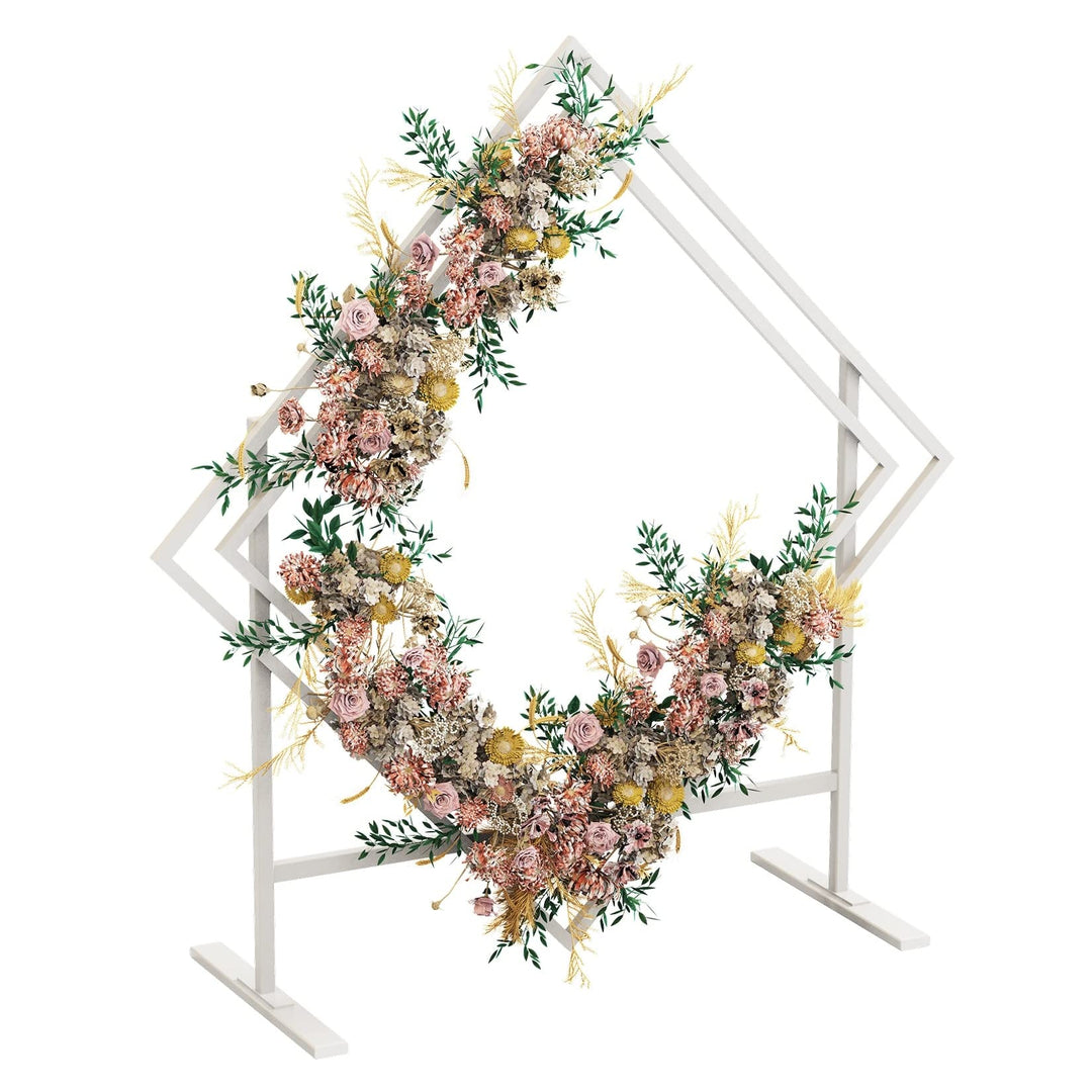 Large Sturdy Diamond Wedding Arch Heavy Duty Iron Backdrop Stand Kit White - Diamond Home USA