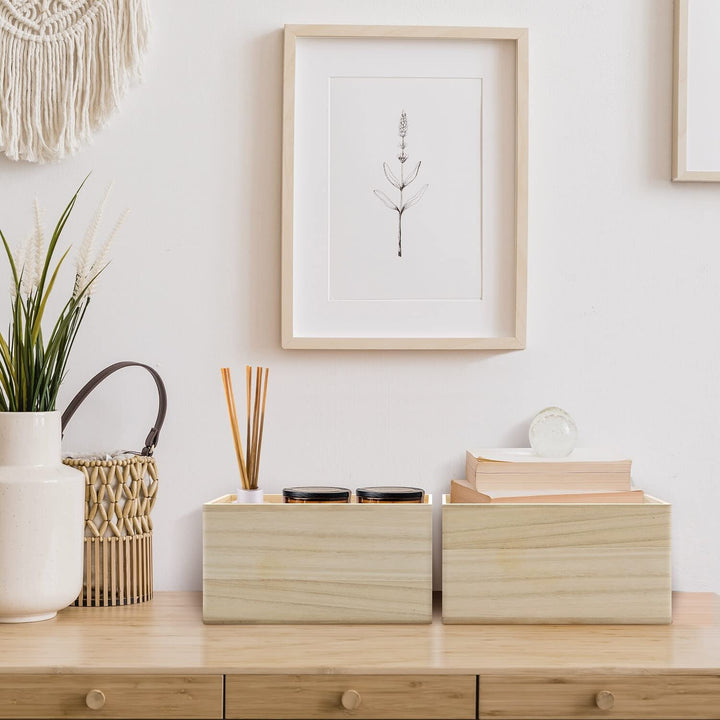 Unfinished Wood Crates Organizer Bins Wooden Box Cabinet Containers Brown Wood - Diamond Home USA