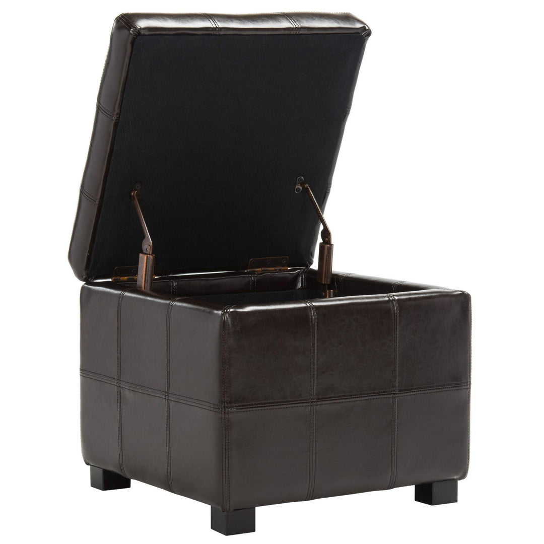Square Storage Tufted Brown Leather Ottoman Transitional Solid Upholstered - Diamond Home USA