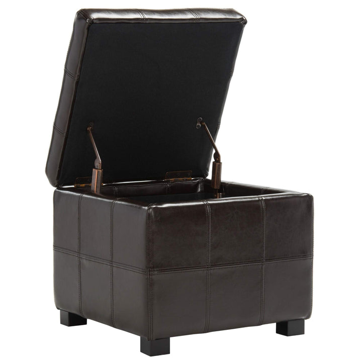 Square Storage Tufted Brown Leather Ottoman Transitional Solid Upholstered - Diamond Home USA