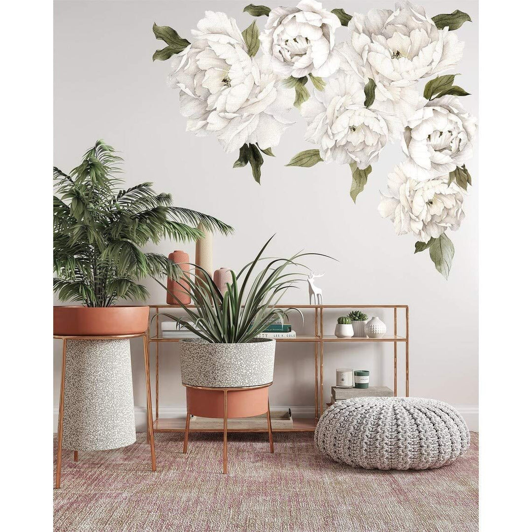 White Peony Flowers Removable Floral Wall Decal Set Off/White Modern - Diamond Home USA