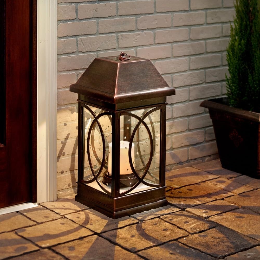 San Estate Solar Lantern Antique Bronze Brown Mission Craftsman Glass Plastic
