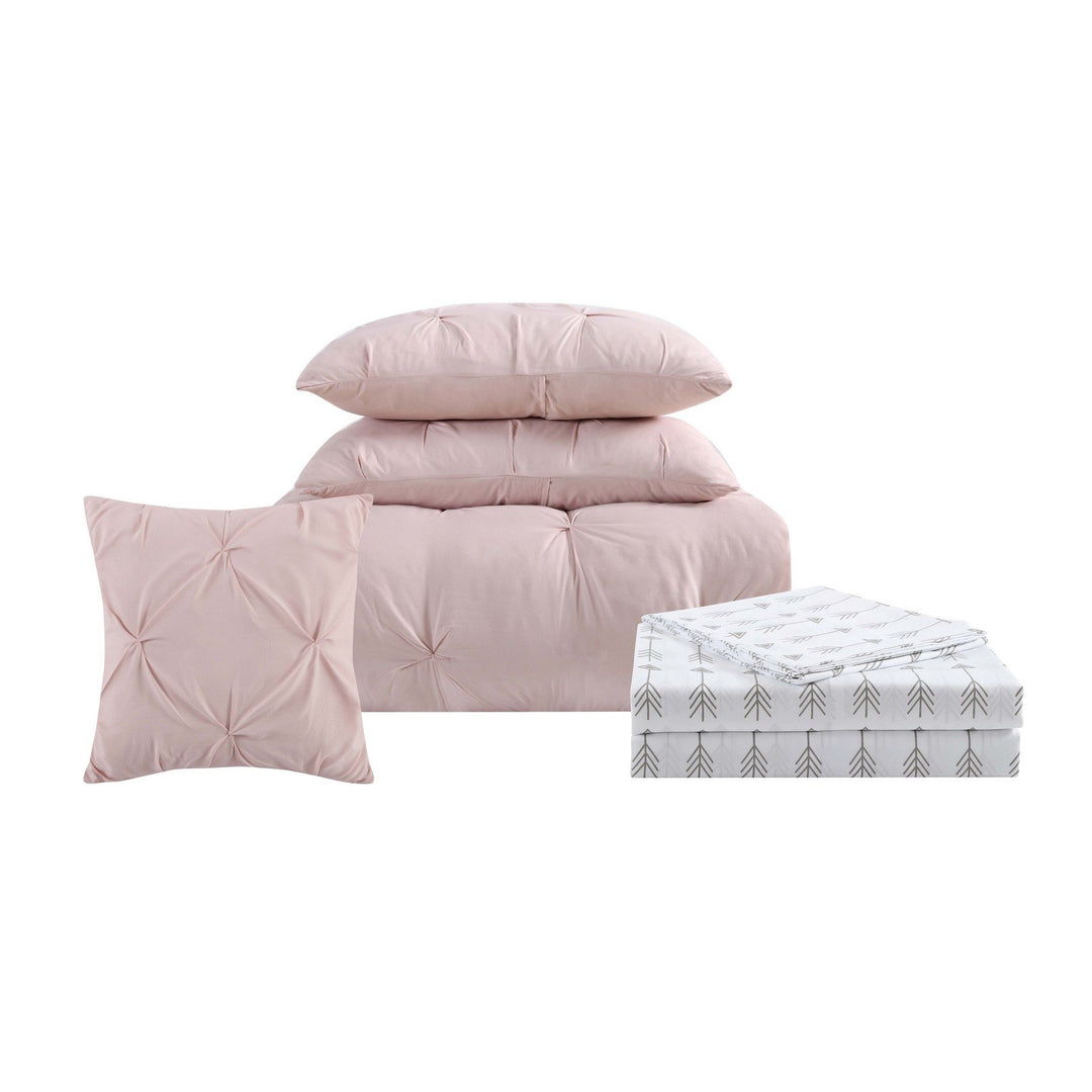 Truly Soft Everyday - Arrow Pleated Blush Twin Bed in a Bag - Blush - Diamond Home USA
