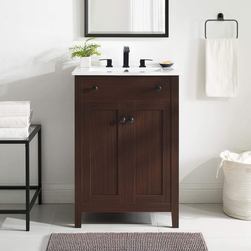 Modway Nantucket Bathroom Vanity Cabinet 24" with White Sink Walnut - Diamond Home USA