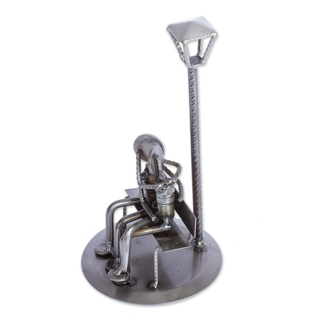 That First Kiss Recycled Auto Parts Sculpture Silver Metal Antique Handmade - Diamond Home USA