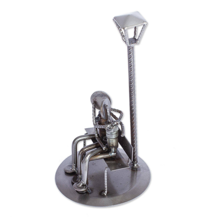 That First Kiss Recycled Auto Parts Sculpture Silver Metal Antique Handmade - Diamond Home USA