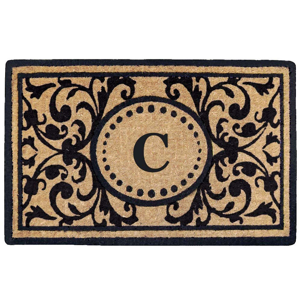 Letter C Doormat Natural Beige Black Monogrammed Capital C Front Door Mat C - Black