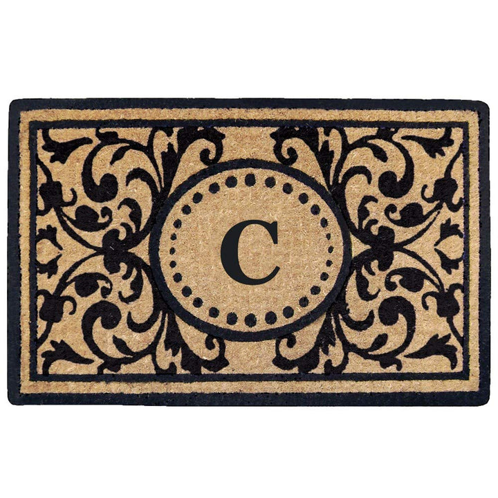 Letter C Doormat Natural Beige Black Monogrammed Capital C Front Door Mat C - Black