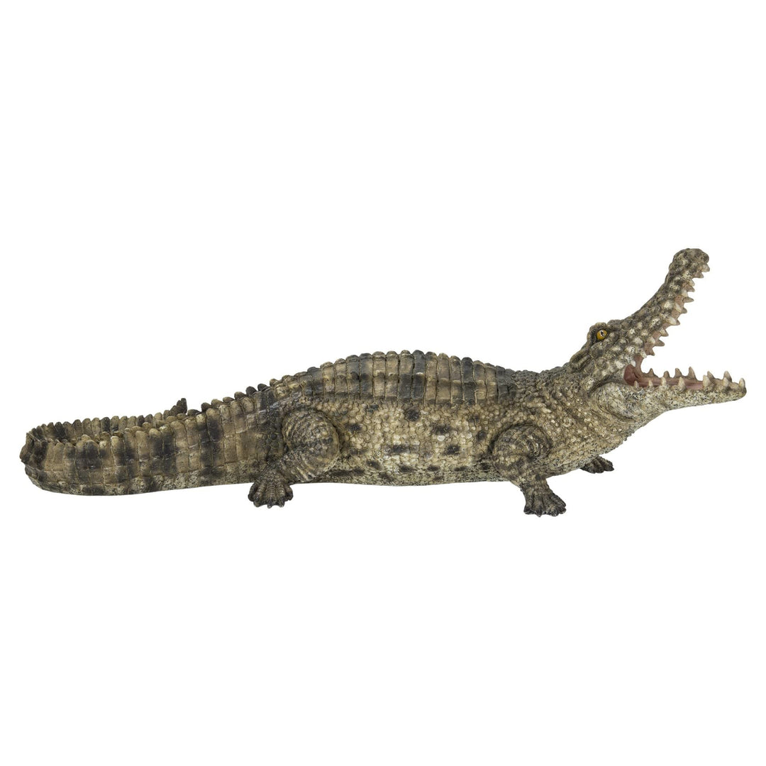 Crocodile with Mouth Open Up Ultra Realistic Garden Statue Multi Color Polyresin Polyresin - Green and Black - Medium