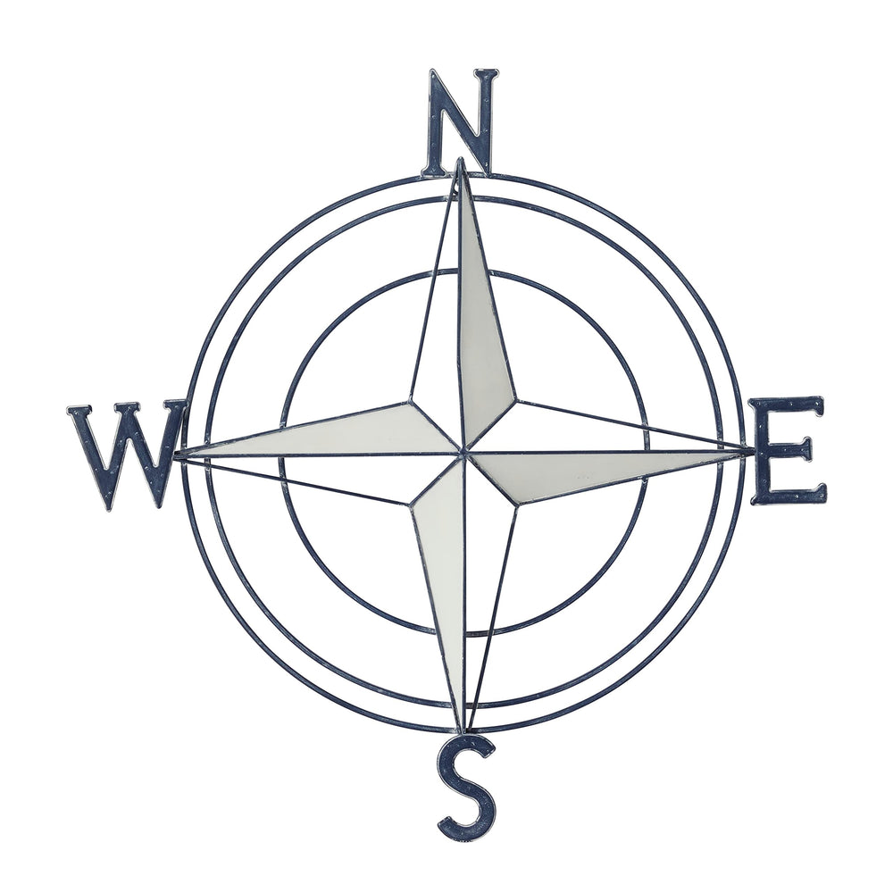 Dark Blue Metal Nautical Compass Wall Coastal Iron - Diamond Home USA