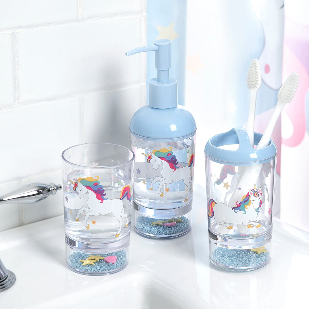 Unicorn Rainbow 3pc Set Lotion Pump/Toothbrush Holder/Tumbler Bath Accessory Set - Diamond Home USA