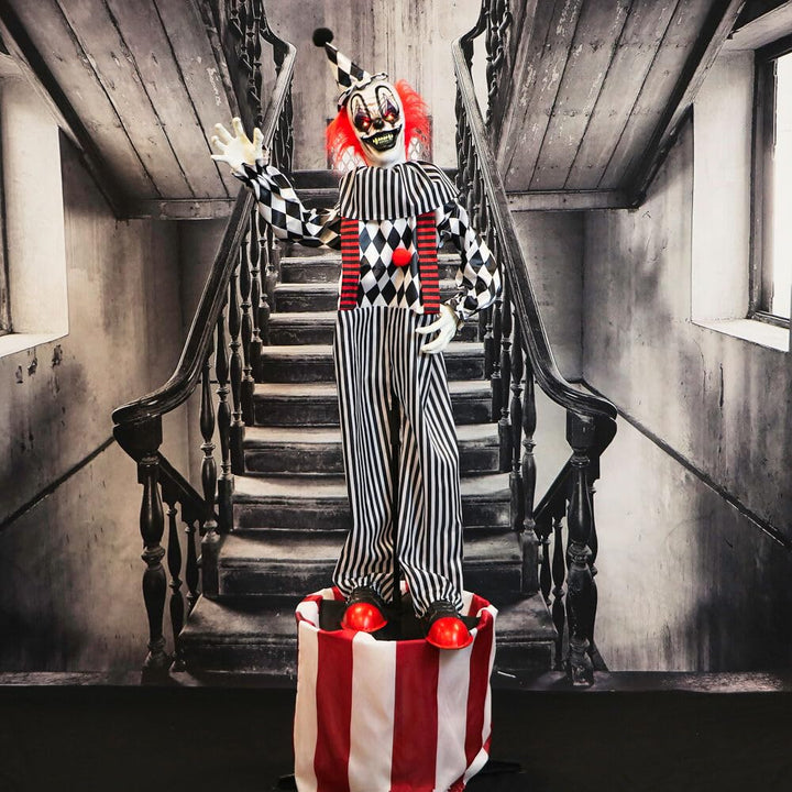 Haunted Hill Farm Animatronic Talking Clown on a Stage with Movement and - Diamond Home USA
