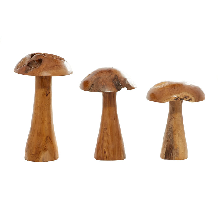 Brown Teak Wood Mushroom Sculpture (Set of 3) 9 X 16 - Diamond Home USA