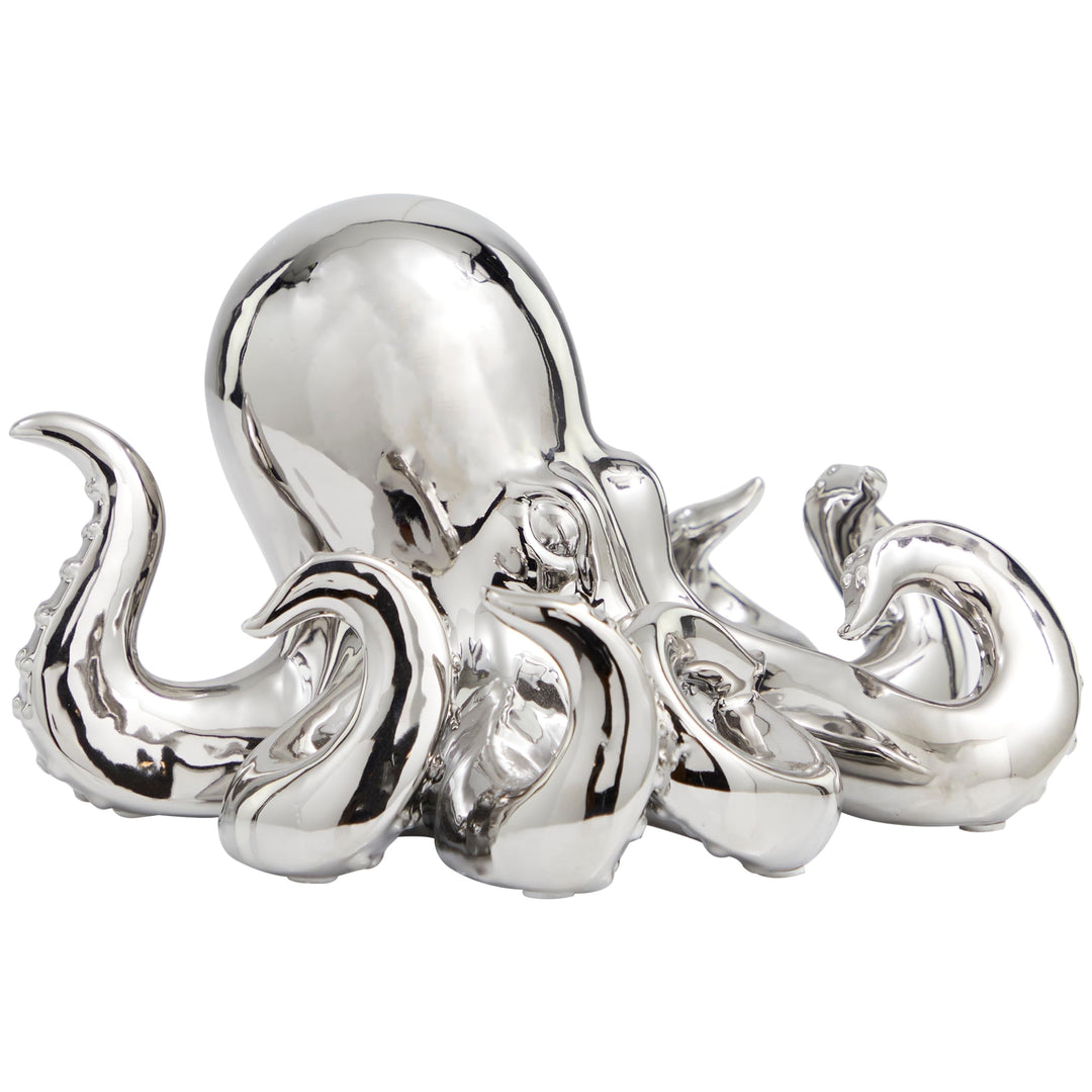 Silver Ceramic Octopus Sculpture with Textured Tentacles - Diamond Home USA