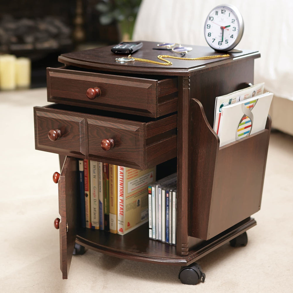 Wheeling Storage Table 18.75 X 14.5 17.5 Brown Traditional Wood Oak Finish - Diamond Home USA