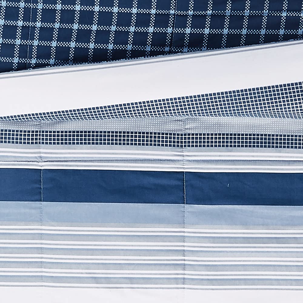 My World Mason Stripe Quilt Set with Bonus Decorative Pillow Full Blue White - Diamond Home USA