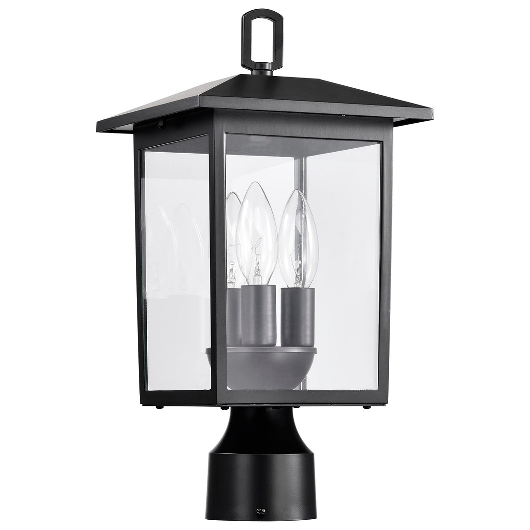 Outdoor Post Light Pole Lantern 3 Lights Matte Black Finish Clear Glass Dimmable - Diamond Home USA