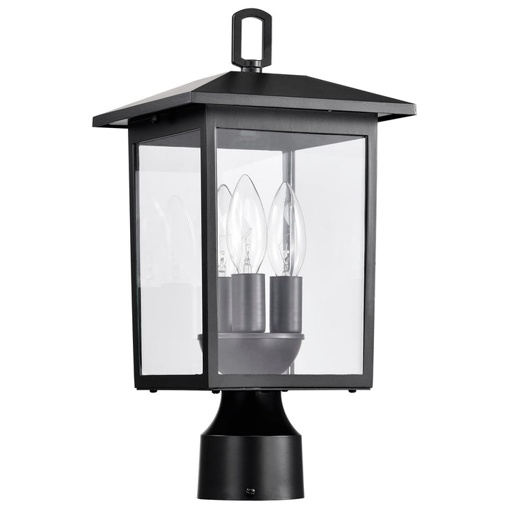 Outdoor Post Light Pole Lantern 3 Lights Matte Black Finish Clear Glass Dimmable - Diamond Home USA