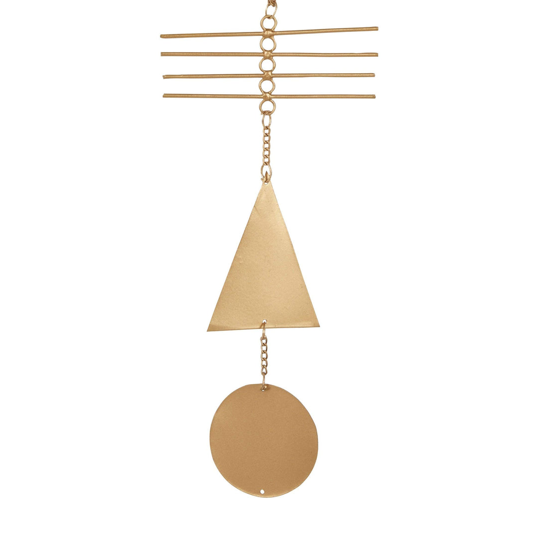 Set of 2 Large and Geometric Shape Gold Metal Wind Chime Transitional Iron - Diamond Home USA