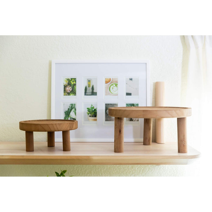 10" 7" Footed Wood Plant Stand Set of 2 Tan Ceramic Natural Finish Weather - Diamond Home USA