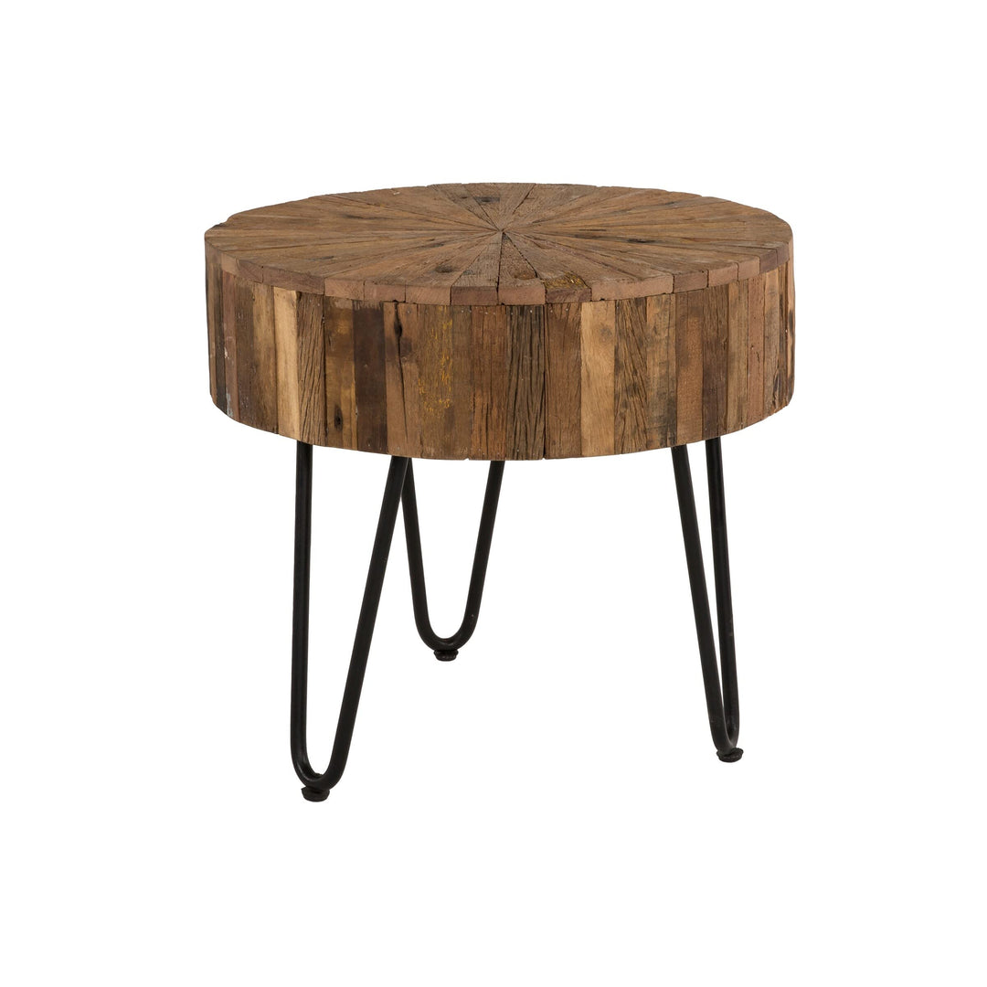 Reclaimed Wood Iron End Table Brown Natural Cabin Lodge Metal Finish