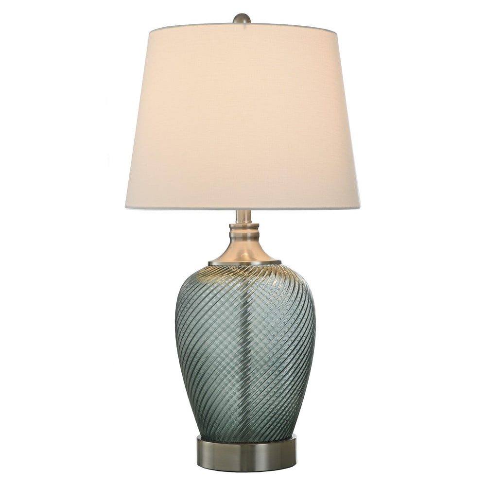 Ribbed Swirl Tinted Glass Body Table Lamp with Brushed Steel Base and Lid Aqua - Diamond Home USA