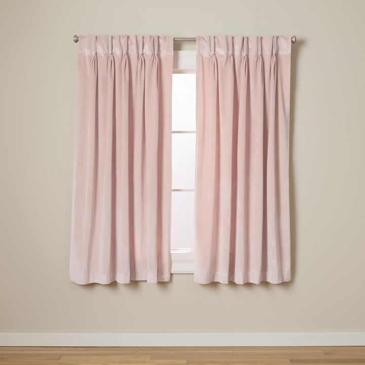 TOWN & COUNTRY LUXE Velour Solid Heavyweight Indoor Curtains Light Filtering 27X63 - Blush