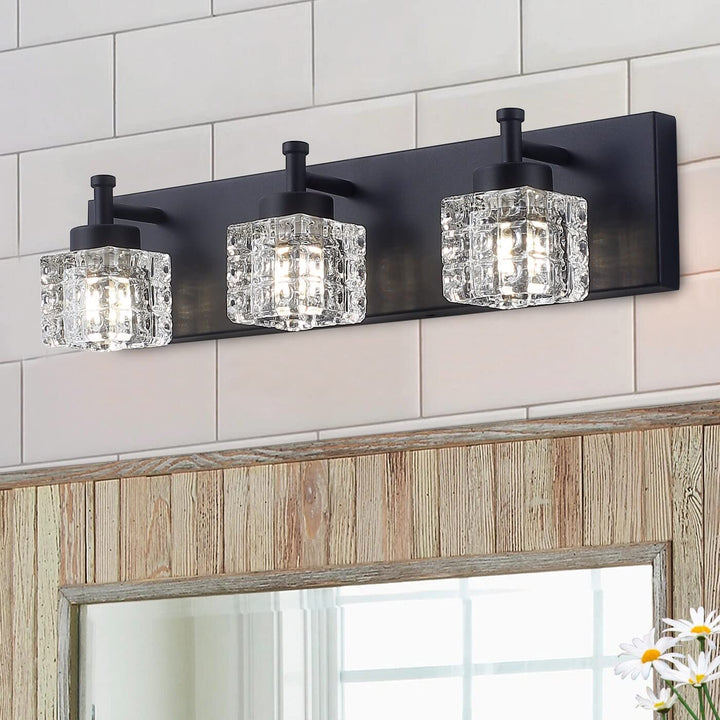 Modern Black 3-Light Clear Glass Shade Vanity Lighting for Bathroom Contemporary