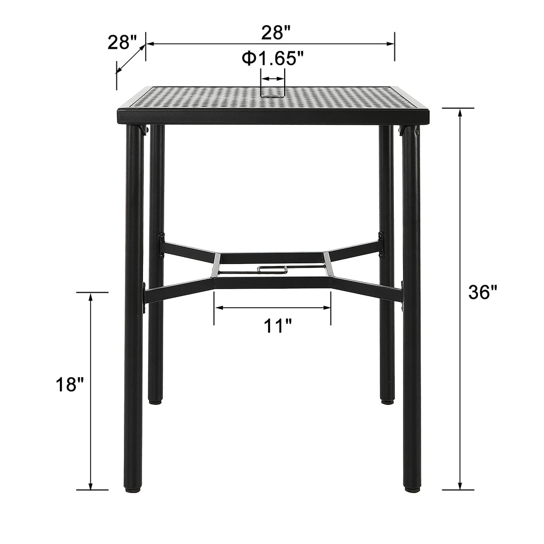 Garden 28-in. Outdoor Square Bar Table with an Umbrella Hole Black Classic - Diamond Home USA