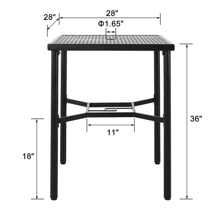 Garden 28-in. Outdoor Square Bar Table with an Umbrella Hole Black Classic - Diamond Home USA