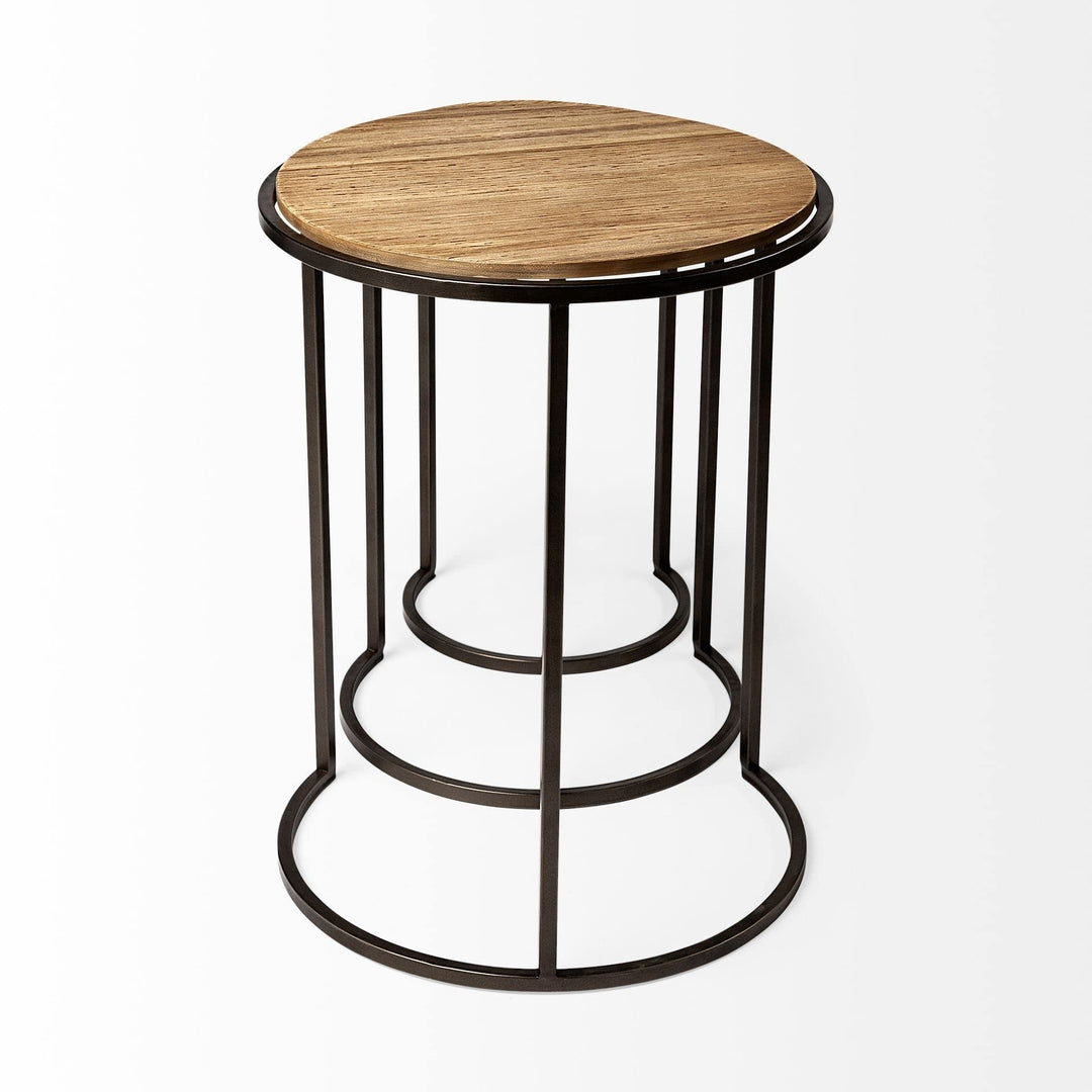 Glover (Set of 3) 0l X 0w Brown Wood Round Top W/Metal Nesting Accent Tables - Diamond Home USA