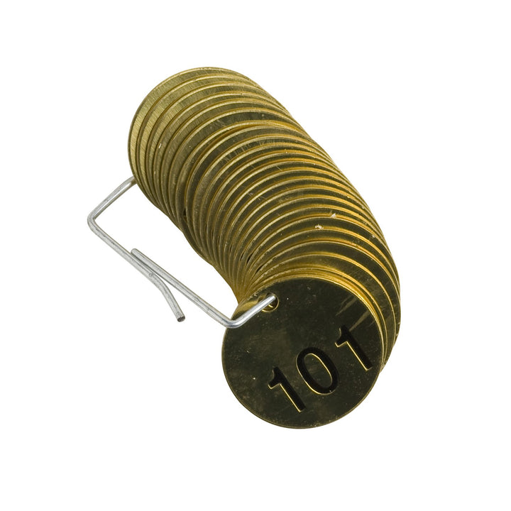 Brady 232041 1/2" Diameter Stamped Brass Valve Tags Numbers 101-125 Legend