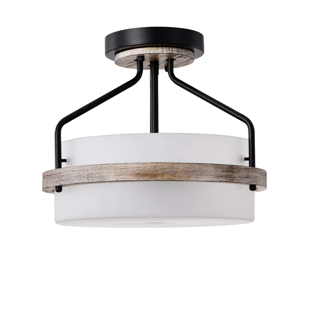 Matte Black 2-light Frosted Glass Drum Shade Semi-flush Mount Modern - Diamond Home USA