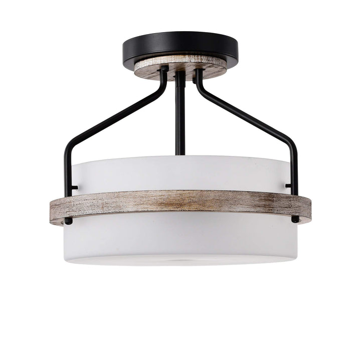Matte Black 2-light Frosted Glass Drum Shade Semi-flush Mount Modern - Diamond Home USA