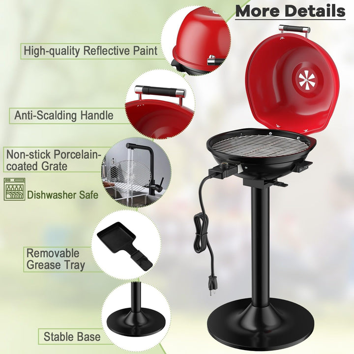 Portable Electric Bbq Grill With Removable Non-stick Rack Black Red - Diamond Home USA