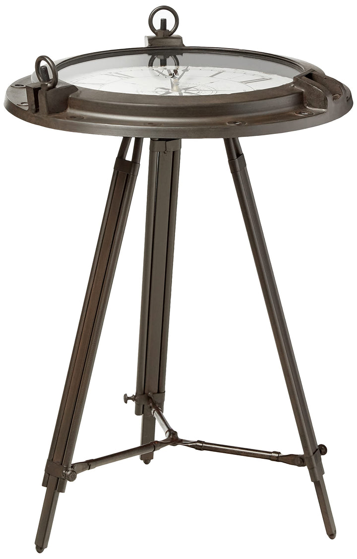 Urban Designs Industrial Porthole Metal Round Clock Coffee & End Table - Brown Brown - Metal/Glass