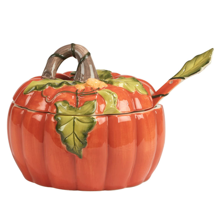 Harvest Morning Pumpkin Tureen/ladle Oz. Oz. Green Multi Color Orange Casual - Diamond Home USA