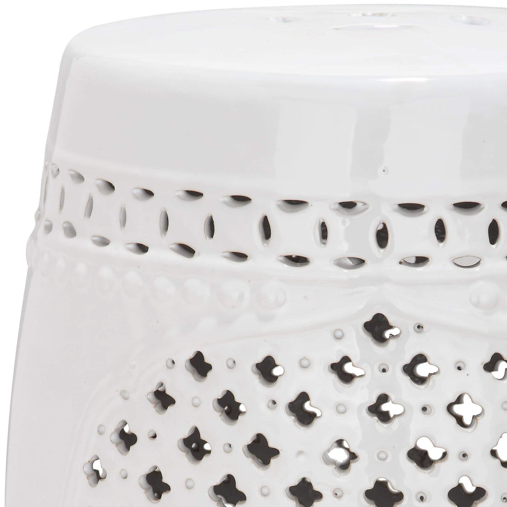Paradise Gardens White Ceramic Garden Stool - 13.5" X 17.5" Handmade - Diamond Home USA