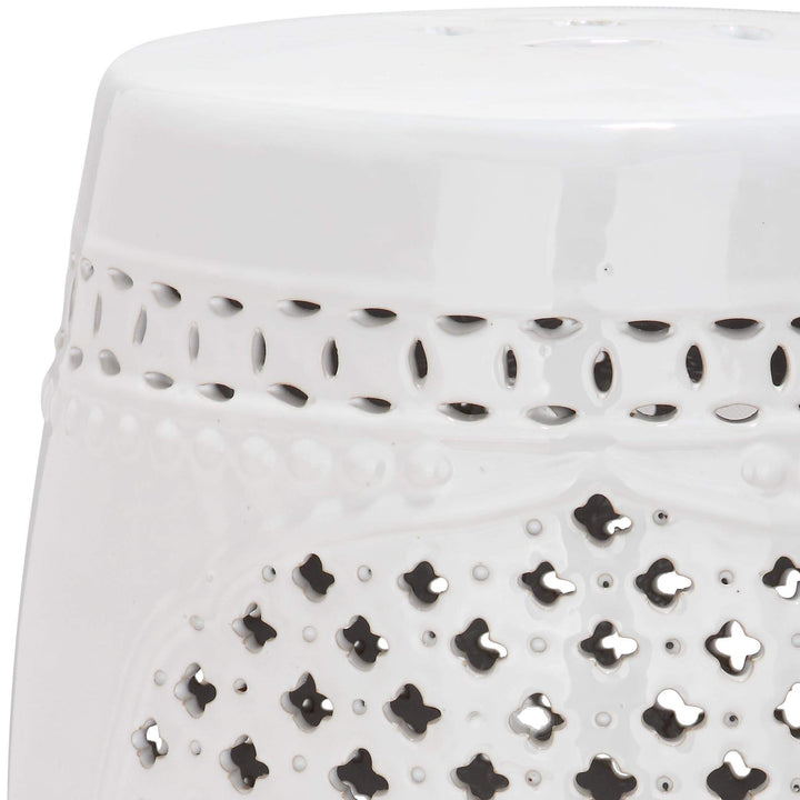 Paradise Gardens White Ceramic Garden Stool - 13.5" X 17.5" Handmade - Diamond Home USA