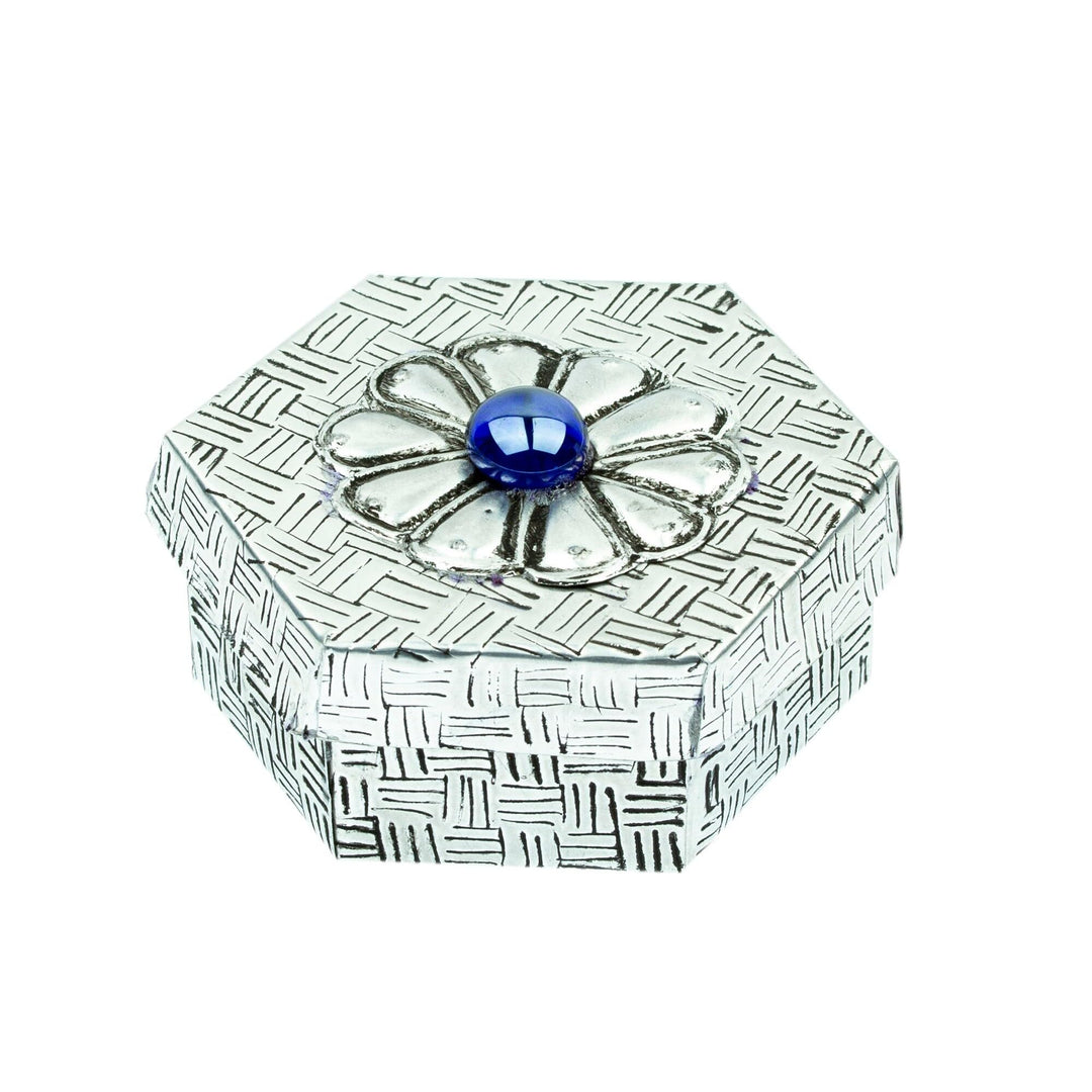 Handmade Hexagonal Blue Decorative Box Silver Modern Contemporary Antique