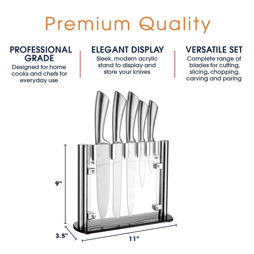 6pc Stainless Steel Kitchen Knife Set With Acrylic Stand 6 Piece - Diamond Home USA